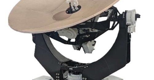 EM Solutions' 2.25 m King Cobra tri-band X- and Ka-band maritime satellite communications terminal.
