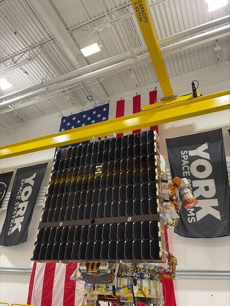 York Space Systems' Dragoon spacecraft undergoing vibration environmental testing.