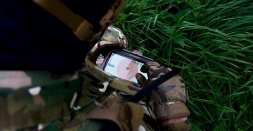 MyDefence's Spectrum Warrior AI-assisted interface to enhance UAS detection, seen on an ATAK device as part of the Wingman portable system.