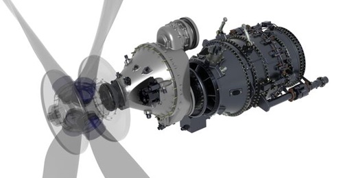 An artist's rendering of a new 1,400 hp turboprop aircraft engine that Hanwha Aerospace will develop for South Korea's Medium-Altitude Unmanned Aerial Vehicle.
