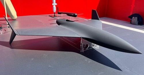 A half-scale, pre-demo prototype of MBDA's One Way Effector on display at the Paris Air Show 2025.