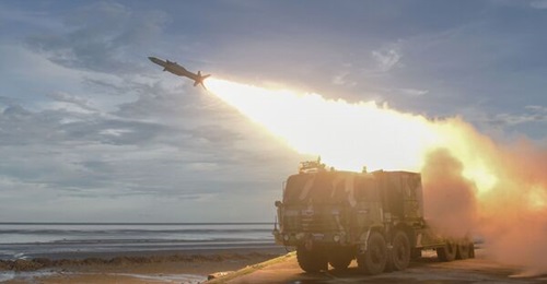 The Akash Prime missile fired from a wheeled missile launcher vehicle during its maiden test-firing conducted in September 2021.