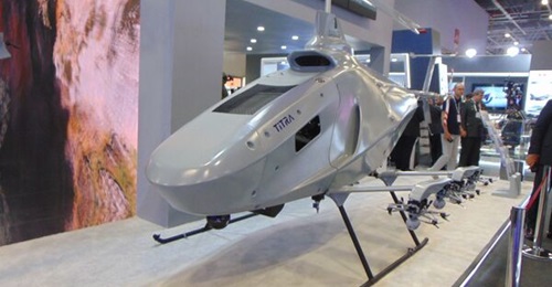 The Alpin 2 unveiled at IDEF 2025 had two pylons above its left skid, each with two quadrotor UAVs attached.