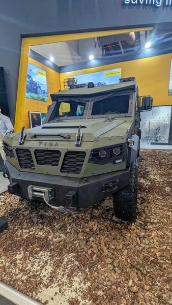Front view of the TISA armoured fighting vehicle, manufactured by UkrArmoTech, showcased at IDEF 2025.