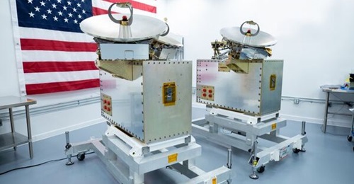 A pair of Northrop Grumman's Protected Tactical Satellite Communications prototype payloads awaits space vehicle integration.