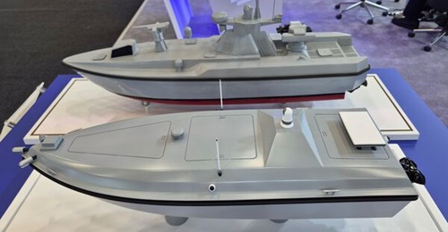 MKE's Pirana USV (foreground) on display at IDEF 2025.