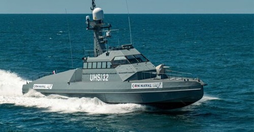 CMN Naval's unmanned surface vessel USHI32 Mk II during a demonstration with the French Navy in July 2025.
