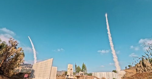A photograph released on 1 July 2025 shows interceptors being launched by a David's Sling air-defence system.