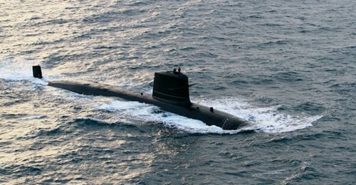 An unidentified Royal Malaysian Navy Scorpène-class submarine. One of the two submarines in the class, KD 
        
        , carried out the class' first live firing of a torpedo in July 2025.
