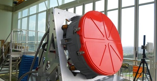 Hanwha Systems' AESA radar for the KF-21 fighter aircraft mounted on a simulator for ground-based performance tests before flight trials.