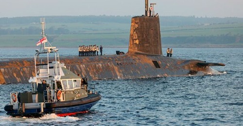 A Vanguard-class SSBN, seen here returning to HMNB Clyde naval base in Scotland on 31 August 2024.