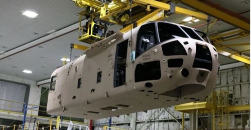 A CH-53K 'Pereh' helicopter for the Israeli Air Force being assembled by Sikorsky in a photo released on 15 August 2025.