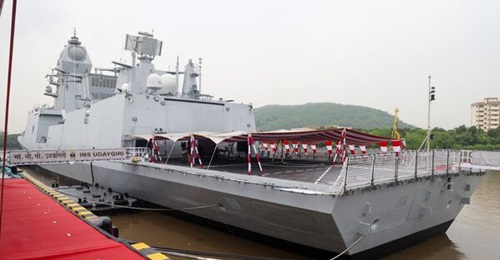 INS 
        
        , seen here at its commissioning ceremony on 26 August 2025 where its sister ship, INS 
        
        , was also inducted.