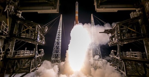The US Air Force's Wideband Global Satcom satellite, attached to a United Launch Alliance Delta IV Evolved Expendable Launch Vehicle, takes off from Cape Canaveral Space Force Station, Florida, in 2017.