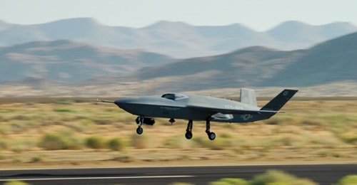 The first GA-ASI YFQ-42A lifts off from a southern California airfield. A competing CCA, the Anduril YFQ-44A, is also likely to enter flight testing soon.