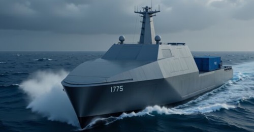 An artistic impression of Blue Water Autonomy's autonomous naval ship concept.