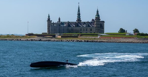 Orca is pictured on sea trials. Alongside conducting surveillance below and above the surface in operations, its concept includes rapid scalability in production.