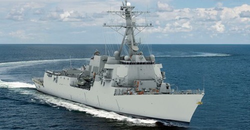 An artist's rendition of the Flight III DDG 51 shows the new AN/SPY-6(V) AMDR antenna array, which is slightly larger than current AN/SPY-1D(V) apertures.