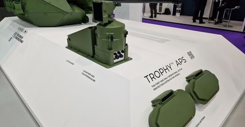 The Trophy APS is displayed at Defence and Security Equipment International 2023 held in London.