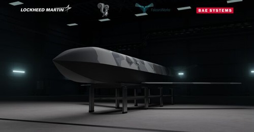 An artist's rendering of a potential unmanned concept that might be developed for the UK by FalconWorks and Skunk Works under a teaming arrangement announced at DSEI 2025.
