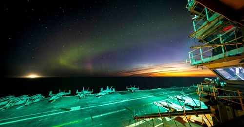 USS 
        
         is shown here operating in the Norwegian Sea above the Arctic Circle.