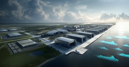 Artist's impression of Saronic Technologies' planned Port Alpha shipyard that will be focused on building autonomous vessels.