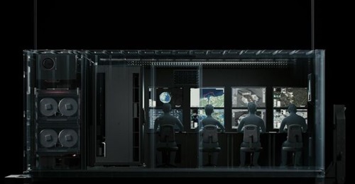 Concept graphic of the inside of Iceye's ISR Cell, with its four operator stations, released at DSEI 2025.