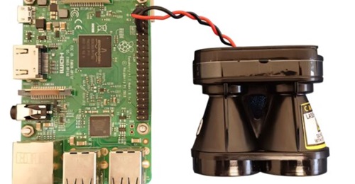 Image of a low-cost automotive LIDAR sensor weighing around 170 g, which was used in Tactera for testing.