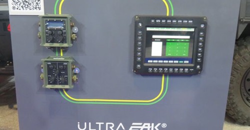The ST Engineering implementation of the Ultra PCS Electronic Architecture Kit using the Vehicular Integrated Communications System dual Ethernet ring, with an ST Engineering GVA-compliant display, shown at DSEI 2025.