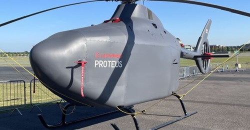 Leonardo's full-scale technology demonstrator for the Royal Navy's Proteus ASW requirement, displayed in Farnborough, UK, in May 2025.