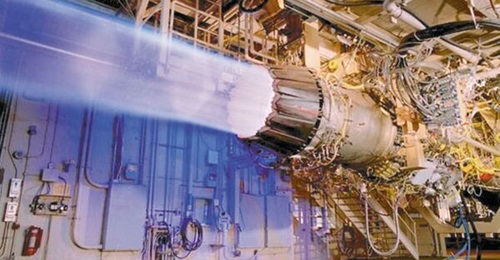 Pratt & Whitney F135 conventional take-off and landing engine afterburner on test stand.