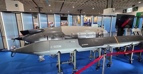 Taiwan's National Chung-Shan Institute of Science and Technology displayed Anduril's Copperhead C-500M (foreground) and Dive-LD autonomous unmanned vehicles at TADTE 2025.