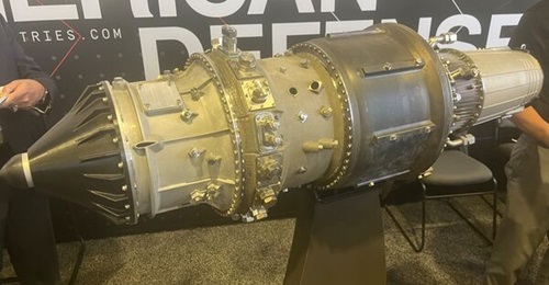 An example of Beehive Industries' 1,000-lb thrust-class engine on display at the Air & Space Forces Association exhibition in September 2025.