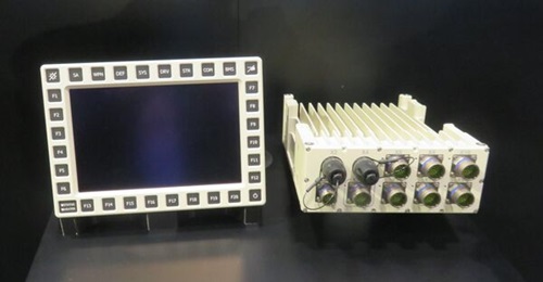 Saab's new rugged tactical router displayed at DSEI 2025 with a smart display.