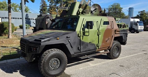 Yugoimport's Aleksandar Unifier armoured patrol vehicle displayed at Partner 2025. It has many similarities with the HMMWV design, but is on average slightly larger and heavier than the armoured HMMWV - the M1114.