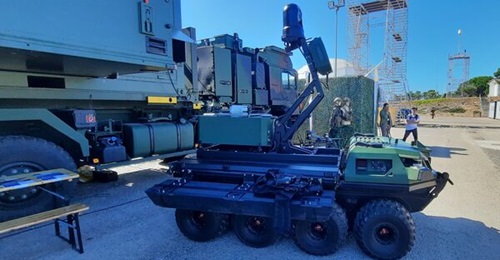 Rheinmetall Mission Master UGV at REPMUS 2025. The truck-mounted mobile harbour protection module is to the left of the image.