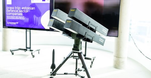 Frankenburg Technologies' Mk I C-UAS missile displayed at its offices in Tallinn, Estonia, on 22 September.