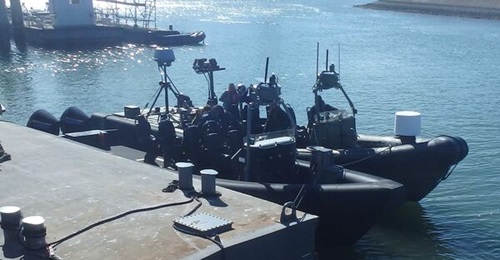 The Royal Netherlands Navy 12 m FRISC with the C-UAS system at Exercise 'Bold Machina 25'.