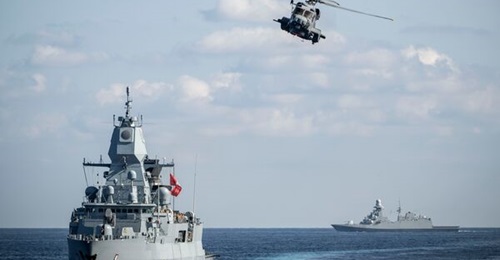 The German Navy frigate FGS 
        
        (left), currently operating with NATO's SNMG1, is being deployed to bring air-defence capability to the alliance's 'Baltic Sentry' vigilance activity.