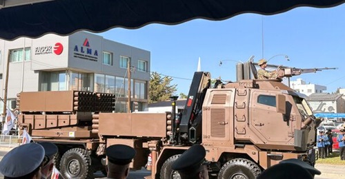 One of the Tamnava multiple rocket launchers in the Cypriot parade.