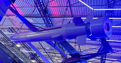 A demonstrator of WB Group's Lanca cruise missile displayed during MSPO 2025.
