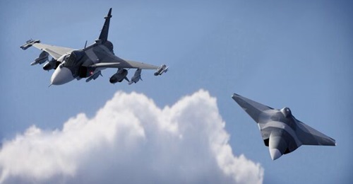 An artist's rendering of a future fighter design concept that Saab is working on for Sweden's KFS/FCAS programme.