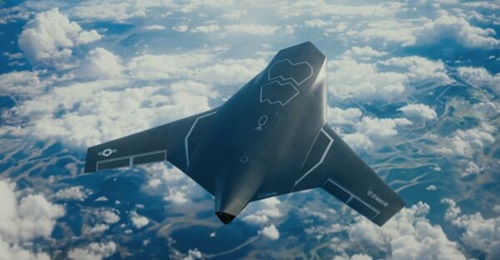 An artist's rendering of the X-BAT that Shield AI is developing to be a runway-independent unmanned VTOL strike jet.