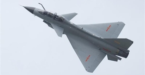 J-10 fighter jet during flight performance at the aviation open-day activities of the Chinese People's Liberation Army Air Force (PLAAF) and the Changchun Air Show 2025 on 19 September.