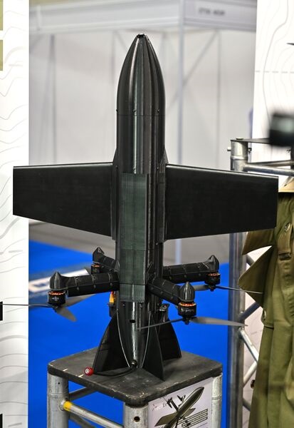 Ukrainian TechEx Stalker Striker UAS on display at Space Autonomy, Drone X, AGV and UMV Expo in London on 30 September 2025.