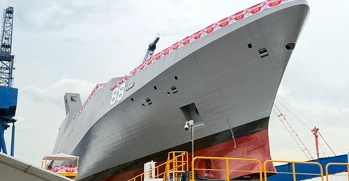Singapore's first MRCV, the future RSS 
        
        , seen here at its launch ceremony on 21 October 2025.