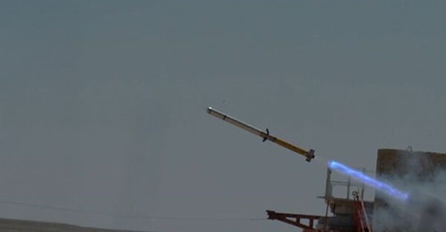 A LAHAT Alpha is launched during a test.
