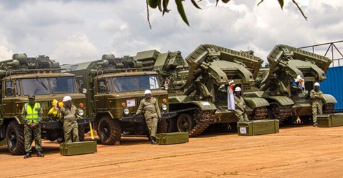 The IMR armoured engineering vehicles and GAZ-66 trucks that Russia donated to the UPDF.
