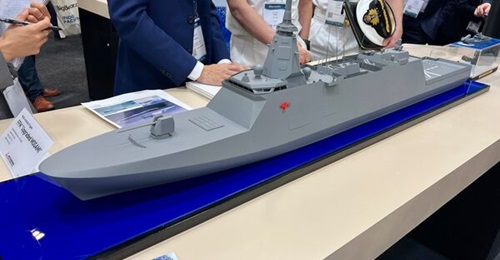 A model of the Improved Mogami class on display at Indo Pacific 2025.