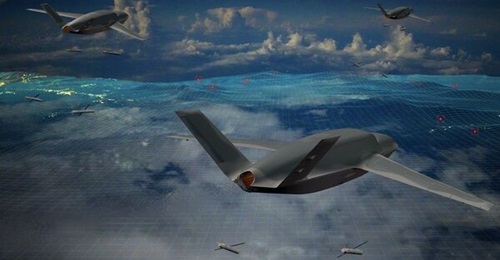 An artist's rendering of the Gambit 6 operating in concert with manned and other unmanned aircraft. GA-ASI has developed the airframe with a particular emphasis on air-to-surface operations.